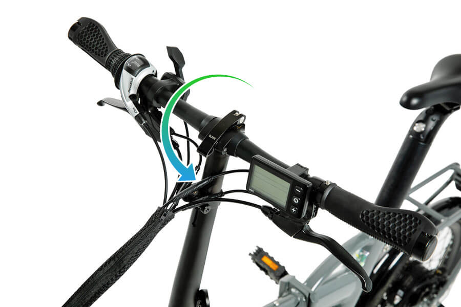 2Rotate the handlebar counterclockwise until the brakes are pointing towards and perpendicular to the ground